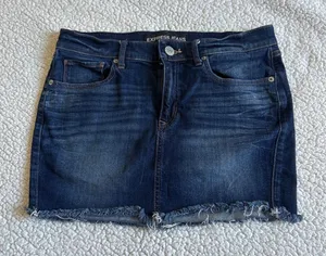 Express navy blue denim mini skirt thumbnail 1