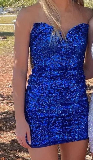Portia & Scarlett Blue Sequin Homecoming Dress thumbnail 1