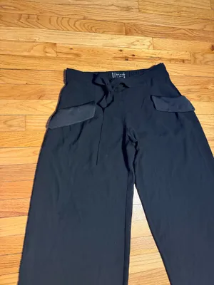 NWOT Max Studio Edit Wide-Leg Drawstring waist flap pockets Black Pocket Pants Sz M Relaxed wide-leg thumbnail 3