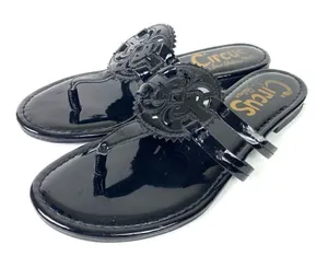 Sam Edelman Circus Canyon Shiny Black Patent Leather Emblem Flip Flop Sandals 7 thumbnail 1