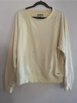 Peace Love World Pastel Yellow Ditsy Floral Print Sweatshirt Medium Cottagecore Cozy Crewneck thumbnail 1