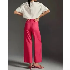 Anthropologie Maeve The Colette Ankle Cropped Linen Wide Leg Pants Pink 26 thumbnail 3