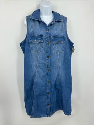 A New Approach Denim Mini Button Up Dress Size XL Boho Western thumbnail 2