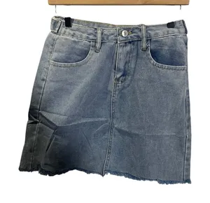 Blue Denim Mini Skirt Raw Hem By Elephant‎ Size M Modern Chic NEW thumbnail 1