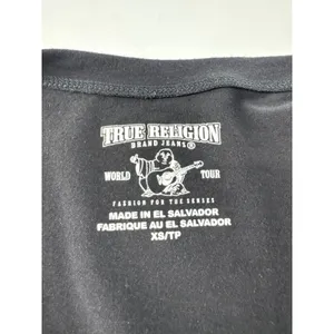 True Religion Womens Black Buddha Guitar‎ Graphic V-Neck T-Shirt XS World Tour thumbnail 7