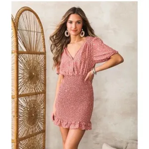 Abercrombie & Fitch‎ NEW Smocked Waist Mini Dress in Coral Pattern Size XL thumbnail 2