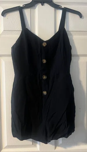 Women’s Black Button-Front Cami Romper thumbnail 1