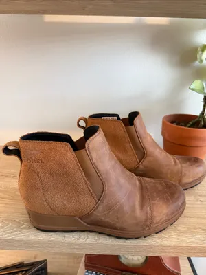 Sorel Evie II Chelsea Wedge Brown Leather Slip On Bootie, 10.5 thumbnail 4