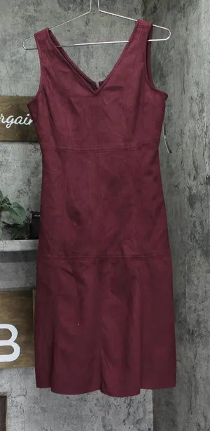 Msk Womens Petite V-Neck Fit Flare Faux Suede Dress 91699953V Merlot Purple 8P thumbnail 1