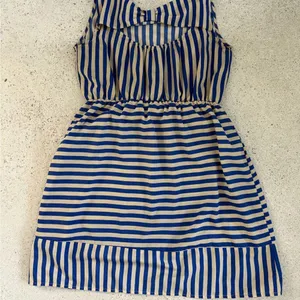 Blue and Tan Striped Dress thumbnail 2