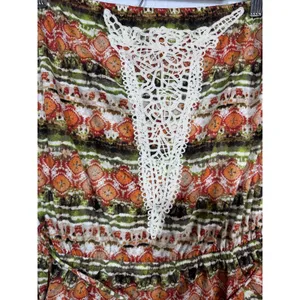 Weavers Boho Crochet Trim Printed Peplum Tube Top Rust‎ Olive Size XL New thumbnail 4