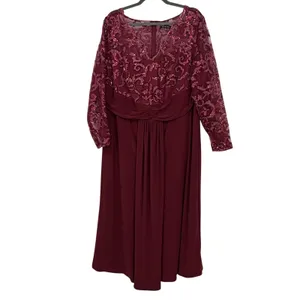 Marina 20W Burgundy Sequin Lace Bodice Long Sleeve Formal Gown Dress Party‎ thumbnail 2