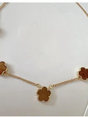 18K Gold Plated Brown Flower Necklace Stainless steel Womens Jewelry thumbnail 2