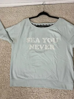 PINK Victoria's Secret Pale Mint Crewneck Sweatshirt Sea You Never thumbnail 6