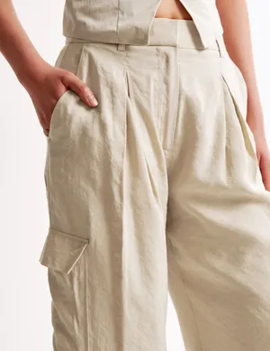 Abercrombie Drapey Tailored Lightweight Wide-Leg Trousers Tan 26 Short thumbnail 5