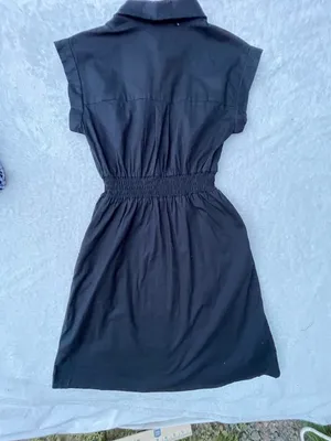 Black Button-Front Shirtdress with Smocked Waist‎ thumbnail 4
