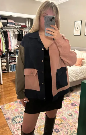 Color Block Corduroy Jacket Pink Size M thumbnail 1