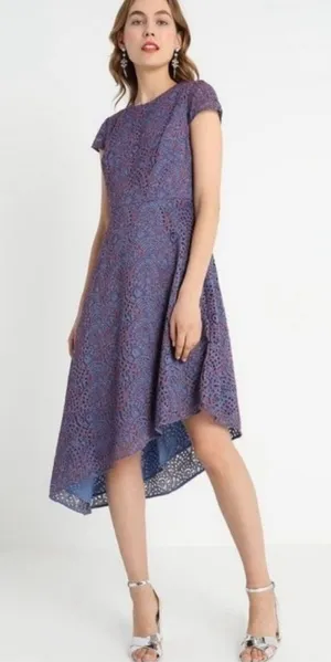 BANANA REPUBLIC Purple Red Eyelet Lace Assymetrical Hem Midi‎ Dress Size 0 thumbnail 1