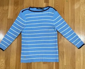 lauren ralph lauren sweater Ribbed Boat Neck Striped Women’s Size XL Bl…​ thumbnail 1