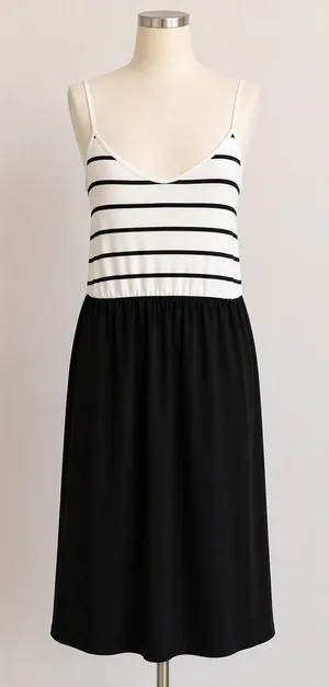 SheIn Womens 2XL Black White Contrast Dress‎ Minimalist Chic Striped Midi Dress thumbnail 1