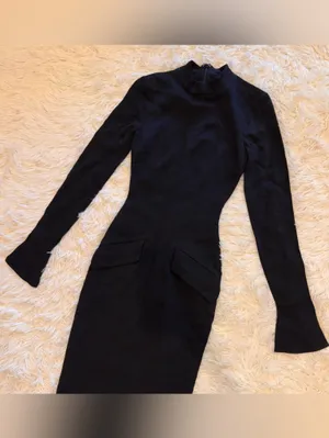 NEW House of CB Marie Louise Mock Neck Long Sleeve Black Maxi Dress Sz XS thumbnail 6