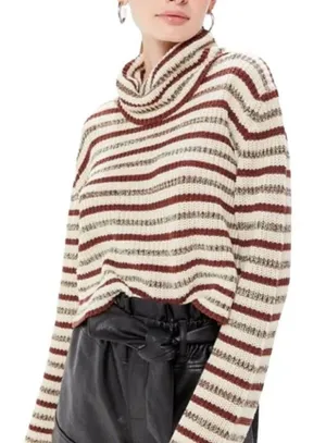 Urban Outfitters Women's Mackenna Stripe Mock Neck Cropped Pullover Sweater L thumbnail 1