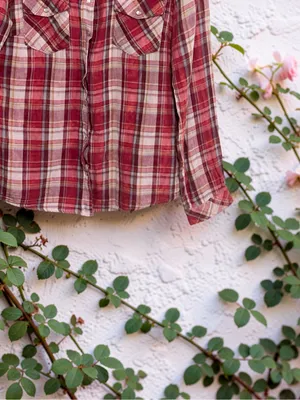 Love Stitch Play The Field Burgundy Plaid Button UP Shirt Size M thumbnail 12