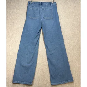 Spanx Womens Large Quiet Luxury Blue Boho Retro Wide Leg Denim Jeans Casual Chic thumbnail 2
