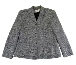Vtg JONES WEAR Women's Blazer 14 Black White Tweed Collar Button‎ Front Jacket thumbnail 1