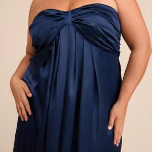 NEW Lulus Memorable Entrance Dark Blue Strapless Satin Empire Style Maxi Dress thumbnail 2