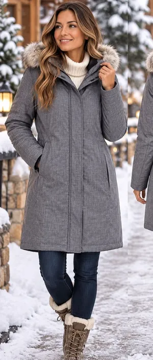 All in Motion Gray Faux Fur Lined Hooded Winter Parka Coat Size Medium thumbnail 1