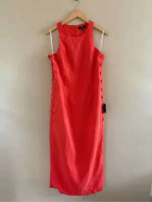 Lulus Masterfully Mod Bright Orange Side Button Midi Dress Size XL Sleeveless thumbnail 4