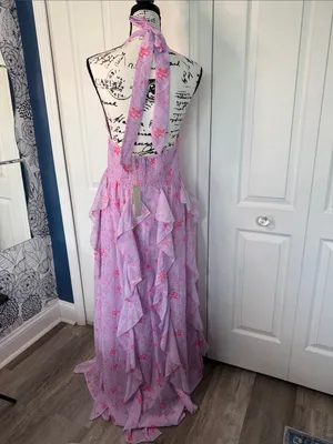 Altar'd State Lavender Pink Floral Halter Maxi Dress thumbnail 7