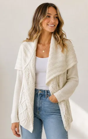 Cabi Ivory Open Waterfall Circle Cotton Cardigan Sweater Size Medium thumbnail 1