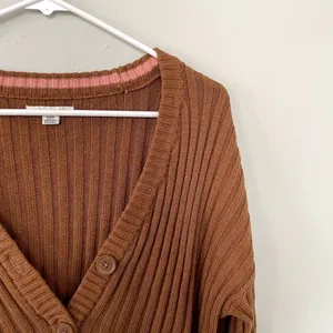 American Eagle cropped‎ brown v-neck sweater casual 70s vintage women size M thumbnail 2