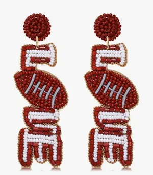 Hippie by JolliMolli Football LOVE Beaded Earrings Womens‎ OS Red White Gameday thumbnail 1
