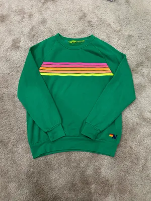 Aviator Nation Kelly Green Crewneck Sweatshirt With Neon Stripes Revolve Small thumbnail 2