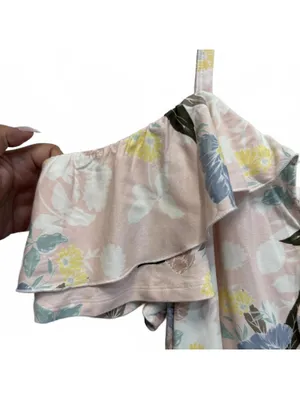 Torrid Super Soft Light Pink Floral Cold Shoulder Ruffles Top Size 0 (12) thumbnail 5