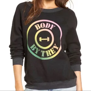 Wildfox Body By Trey Graphic Fleece Sweatshirt XS Charcoal Gray thumbnail 1