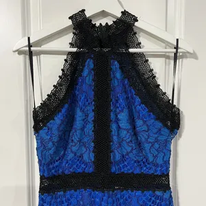 Alexis Size S Julianna Dress‎ Blue Black Lace Halter Midi Bodycon High Neck Gown thumbnail 5