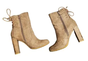Bamboo‎ Tan Suede Lace Up Platform Booties thumbnail 1
