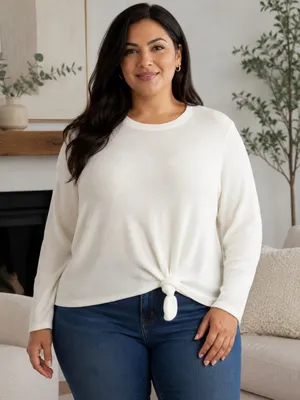 New Madewell Ribbed‎ Long Sleeve Knot-Front Top Ivory XXL Minimalist Casual thumbnail 1