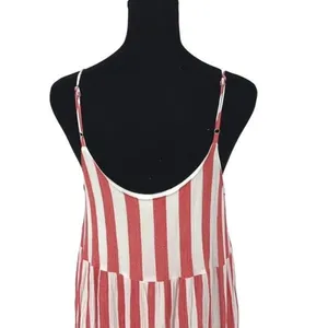 She + Sky Womens Striped‎ Adjustable Strap Tiered Maxi Dress White Coral Medium thumbnail 6