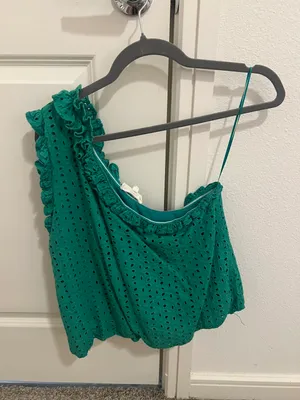 Entro Green One Shoulder Lace Top thumbnail 1