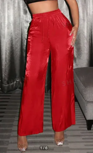 SXY Women's Solid Color Red Drawstring Waist Straight Leg Pants Size XL thumbnail 1
