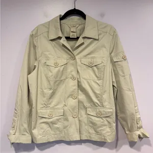 L.L. Bean‎ 100% cotton khaki button lightweight coat Tan Size L thumbnail 1