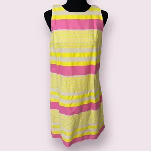 LOFT Pink Yellow Stripe Shift Dress Size 8 thumbnail 3