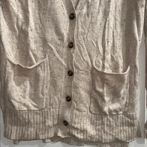 Cream Speckled Cardigan Cardigan Button Up Sweater Ribbed Sleeves and Bottom XS thumbnail 7