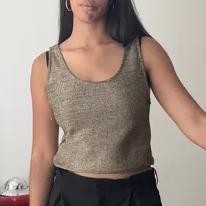 Zara Bronze Metallic Knit Sleeveless Scoop Neck Cropped Tank Top Large thumbnail 2
