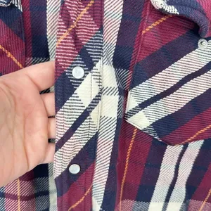 Wrangler‎ Western Mens Plaid Long Sleeve Shacket Snap Front Burgundy Blue Cream thumbnail 8